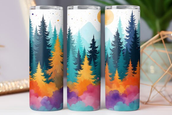 Camping Tumbler Wrap Watercolor Pine