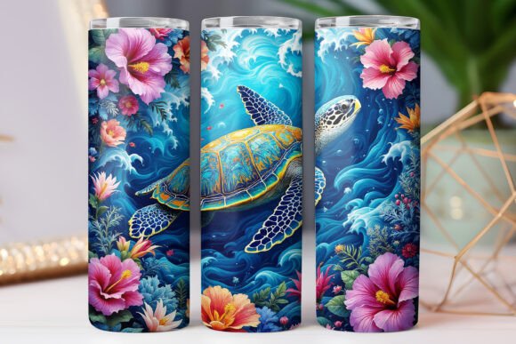 Flower Sea Turtle Tumbler Wrap 20oz JPG Review